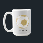 Soccer Sports Gift Custom Name Gold Coffee Mug<br><div class="desc">This personalized mug featuring a gold soccer ball will delight the soccer (or football) lover in your life. Text is customizable. Part of a collection from Parcel Studios. *The gold foil detail is simulated. Real foil will not be used in the final product.</div>