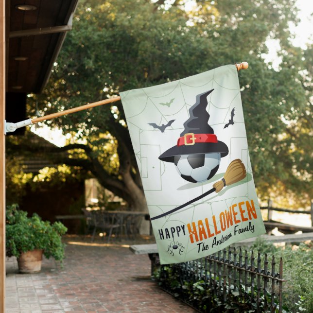 Soccer Sports Happy Halloween Personalized Name House Flag (In SItu)