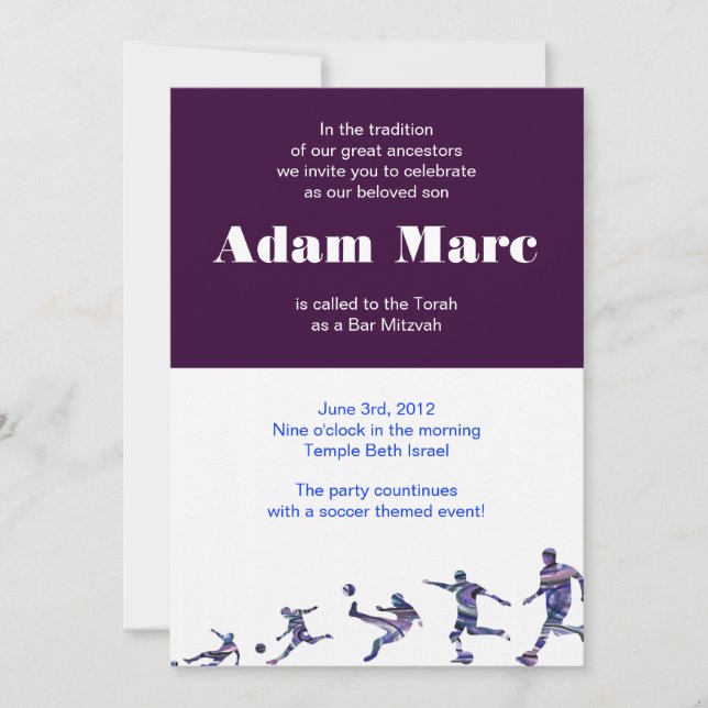 Soccer Sports Invitation Bar Mitzvah Jewish Blue (Front)