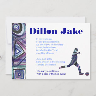 Soccer Sports Invitation Bar Mitzvah Jewish blue