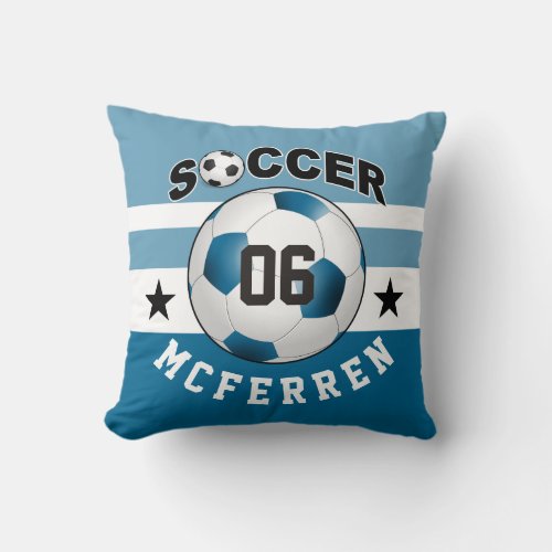 Soccer Sports Jersey Custom Name Number  blue Throw Pillow
