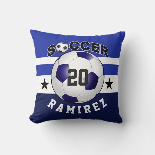 Soccer Sports Jersey Custom Name Number  cobalt Throw Pillow