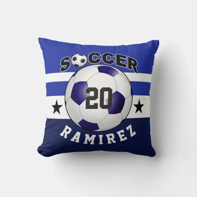 Soccer Sports Jersey Custom Name Number | cobalt Throw Pillow (Front)