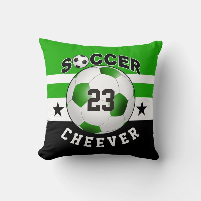 Soccer Sports Jersey Custom Name Number | green Throw Pillow (Front)