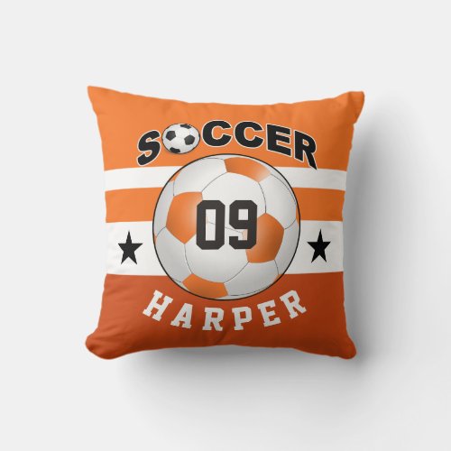 Soccer Sports Jersey Custom Name Number  orange Throw Pillow
