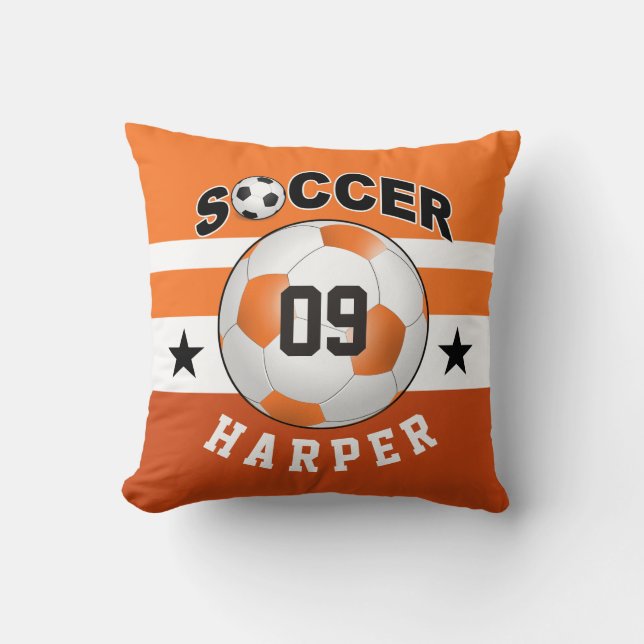 Soccer Sports Jersey Custom Name Number | orange Throw Pillow (Front)
