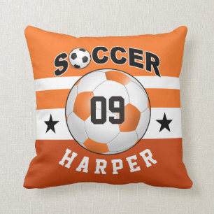 Soccer Sports Jersey Custom Name Number   orange Throw Pillow