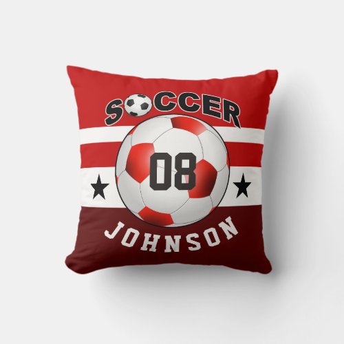 Soccer Sports Jersey Custom Name Number  red Throw Pillow