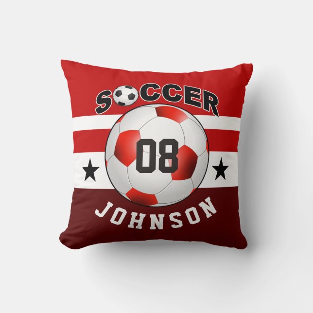 Soccer Sports Jersey Custom Name Number | red Throw Pillow (Front)