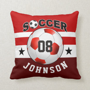 Soccer Sports Jersey Custom Name Number   red Throw Pillow