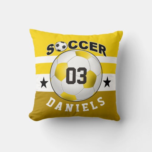 Soccer Sports Jersey Custom Name Number  yellow Throw Pillow