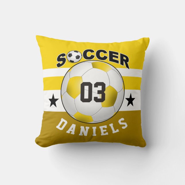 Soccer Sports Jersey Custom Name Number | yellow Throw Pillow (Front)