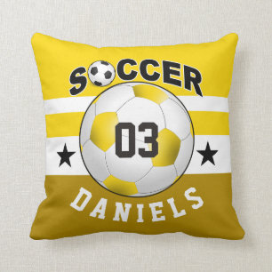 Soccer Sports Jersey Custom Name Number   yellow Throw Pillow