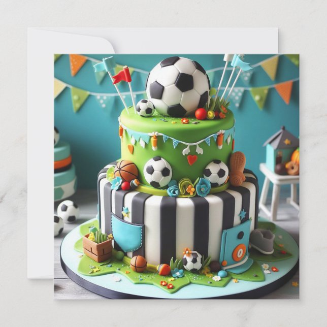 SOCCER SPORTS THEMED BIRTHDAY CAKE  INVITATION (Front)
