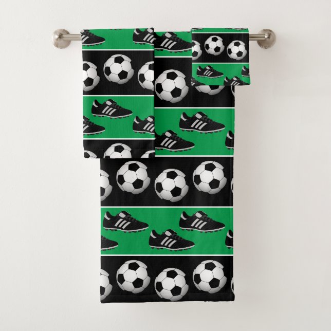 Soccer sports themed fun bathroom towel set (Insitu)