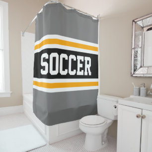 SOCCER Sporty Athletic Gray Black Orange Stripes Shower Curtain