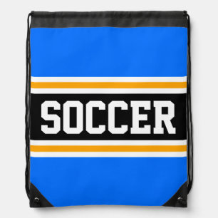 SOCCER Sporty Bright Blue Black Orange Stripes Drawstring Bag