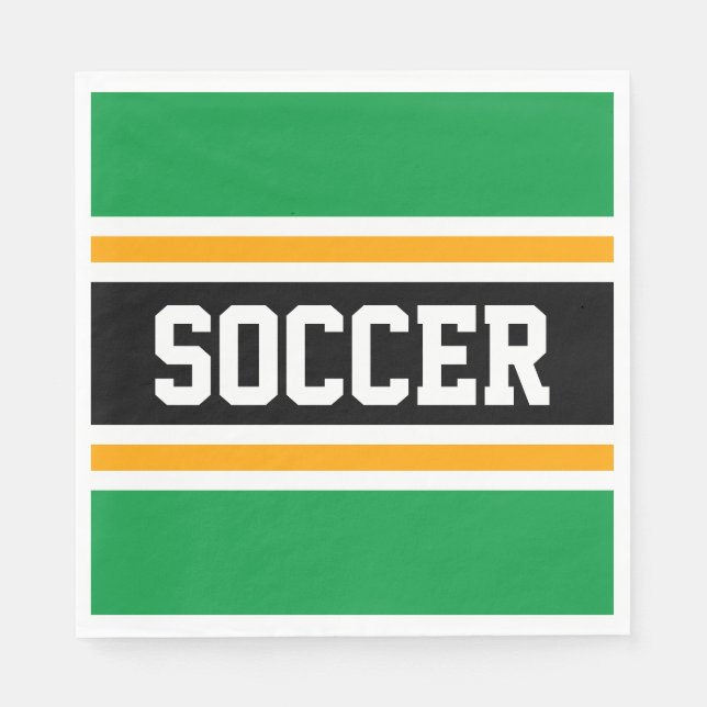 SOCCER Sporty Bright Green Black Orange Stripes Napkins (Front)