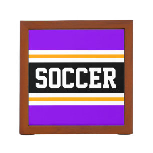 SOCCER Sporty Bright Purple Black Orange Stripes Desk Organizer