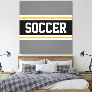 SOCCER Sporty Gray Black White Orange Stripes Canvas Print
