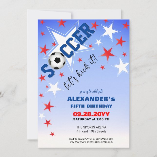 Soccer Star Birthday Party Announcement (Front)
