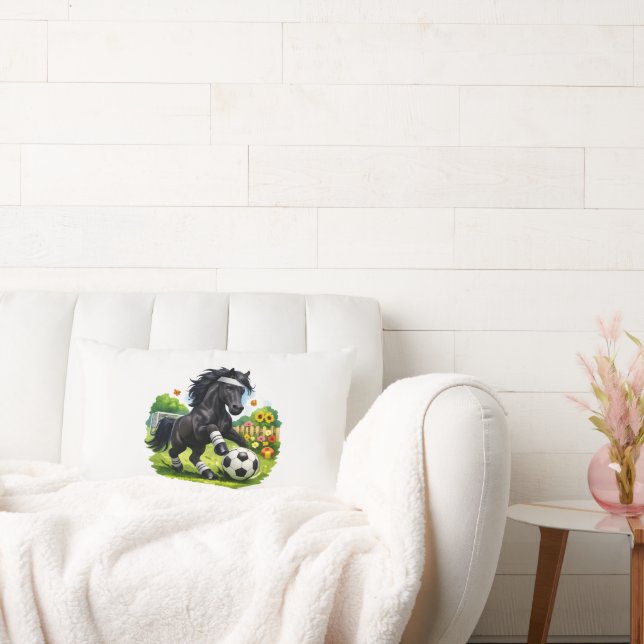 Soccer Star Black Horse Cute Garden Sticker Lumbar Pillow (Couch)