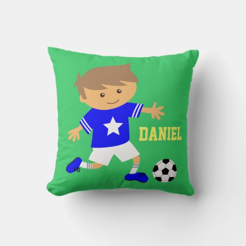 Soccer Star Boy Football Bedroom Personalized Throw Pillow