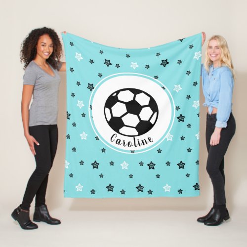 Soccer Star Cute Sporty Girls Gift Personalized Fleece Blanket