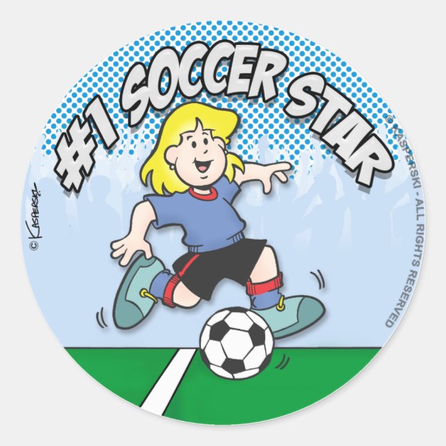 Soccer Star Girl Classic Round Sticker (Front)