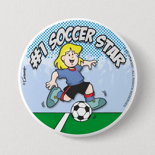 Soccer Star Girl Pinback Button (Front)