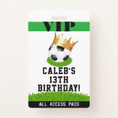 Soccer Star King Birthday Party VIP Pass Badge (Front)