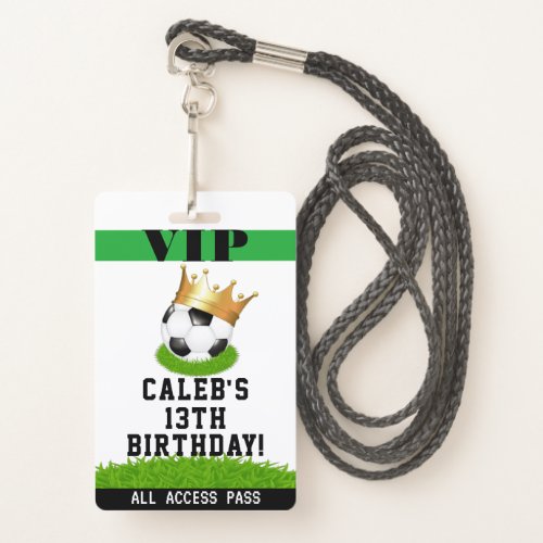 Soccer Star King Birthday Party VIP Pass Badge