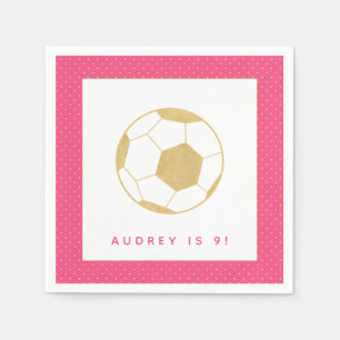 Soccer Star Pink and Gold Personalized Party Napkins