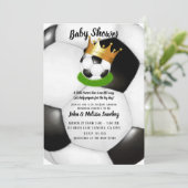 Soccer Star Royal Gold Crown Co-ed Baby Shower Invitation (Standing Front)