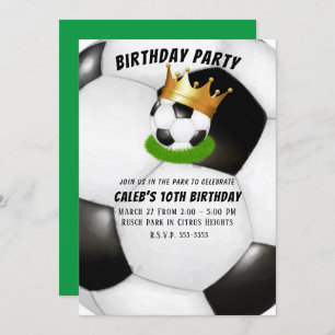 Soccer Star Royal Gold Crown Co-ed Birthday Party Invitation