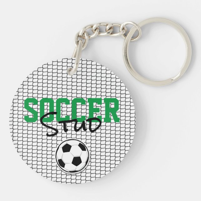 SOCCER STUD Ball Net Sports Black White Green Fun Keychain (Back)