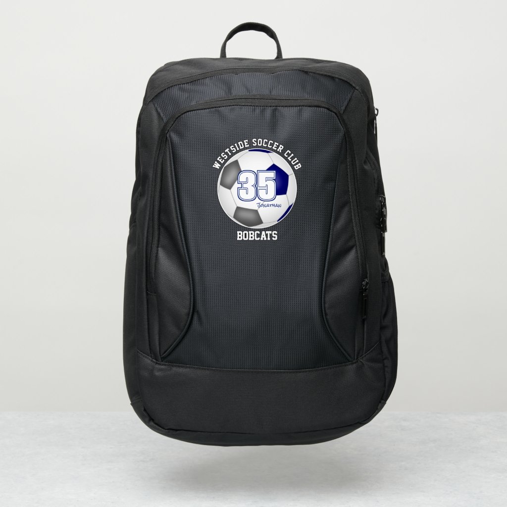 soccer student athlete blue gray team colors backpack