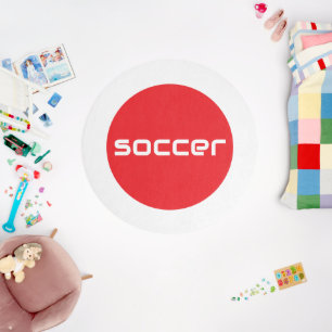 SOCCER Stylish Text Bright Red White Rim Stripe Outdoor Rug