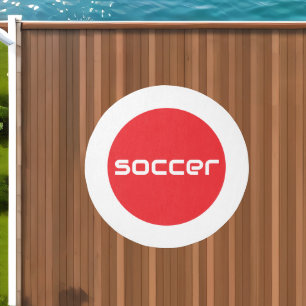 SOCCER Stylish Text Bright Red White Rim Stripe Outdoor Rug