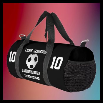 Soccer Team  Coach Or Player Black Personalized Duffle Bag by SocolikCardShop at Zazzle