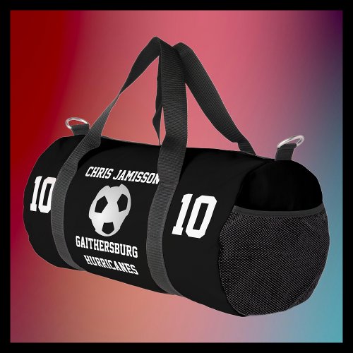 Soccer Team Coach or Player Black Personalized Duffle Bag