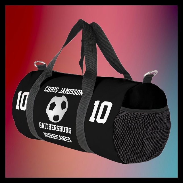 Soccer Team, Coach or Player Black Personalized Duffle Bag (Creator Uploaded)