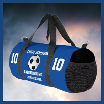 Soccer Team  Coach Or Player Blue Personalized Duffle Bag by SocolikCardShop at Zazzle