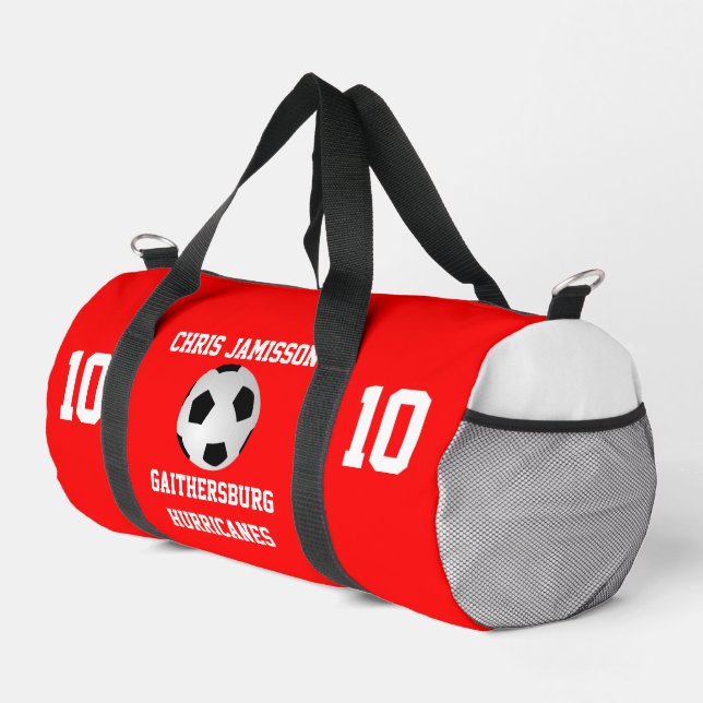Soccer Team, Coach or Player Red Personalized Duffle Bag (Right Corner)