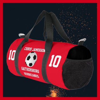Soccer Team  Coach Or Player Red Personalized Duffle Bag by SocolikCardShop at Zazzle