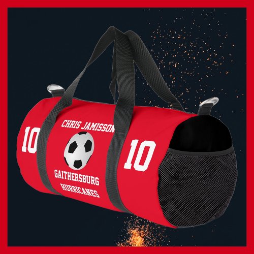 Soccer Team Coach or Player Red Personalized Duffle Bag