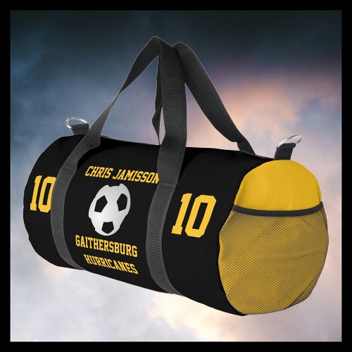 Soccer Team Coach Player Black Gold Personalize Duffle Bag