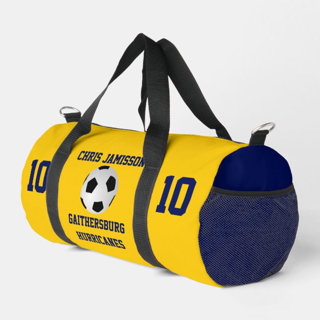 Soccer Team Coach Player Gold Blue Personalized Duffle Bag (Right Corner)