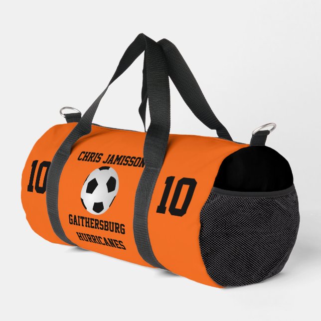 Soccer Team Coach Player Orange Black Personalized Duffle Bag (Right Corner)