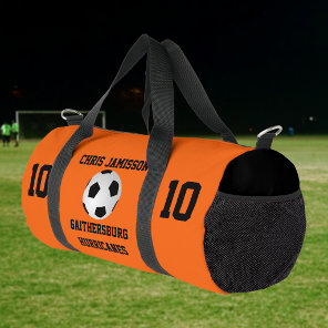 Soccer Team Coach Player Orange Black Personalized Duffle Bag